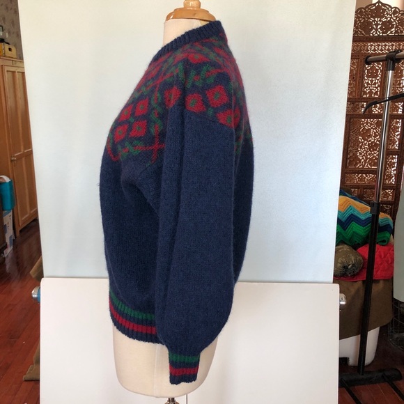 Vintage Alafoss Icelandic pattern sweater wool blue size Medium - Picture 7 of 7